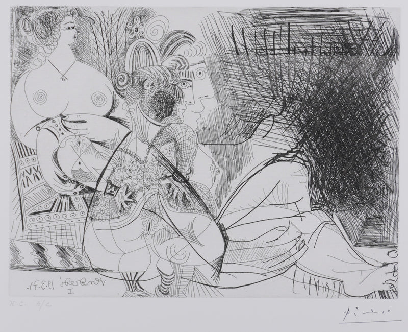 Pablo PICASSO : Les 156, Maison close, Trois filles au repos… , Gravure originale signée