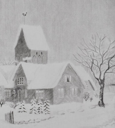 Camille COMBE : Autour du vieux clocher, Gravure originale signée
