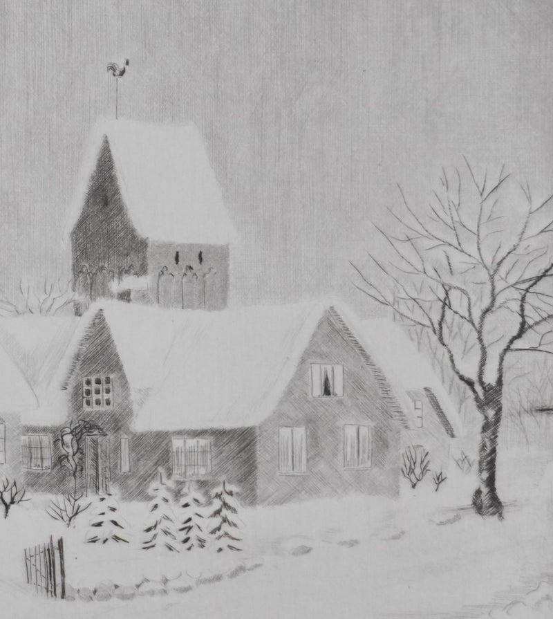 Camille COMBE : Autour du vieux clocher, Gravure originale signée