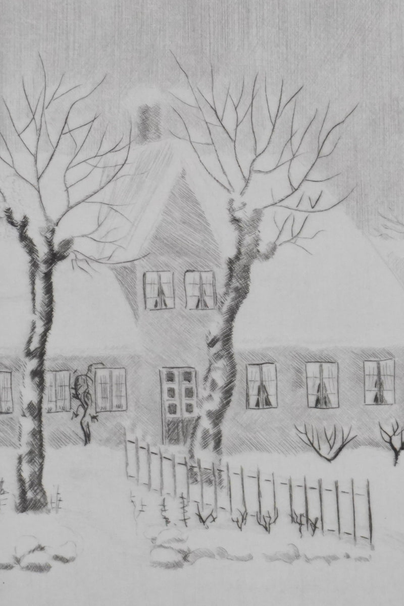 Camille COMBE : Autour du vieux clocher, Gravure originale signée