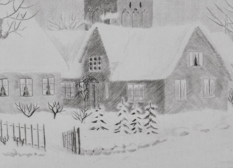 Camille COMBE : Autour du vieux clocher, Gravure originale signée