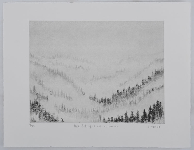 Camille COMBE : Les écharpes et la brume, Gravure originale signée