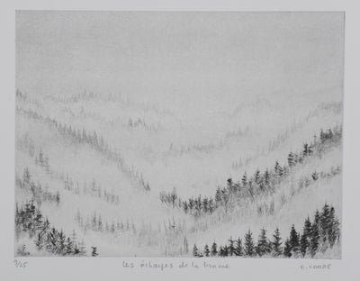 Camille COMBE : Les écharpes et la brume, Gravure originale signée