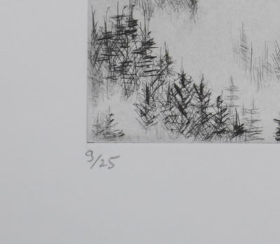 Camille COMBE : Les écharpes et la brume, Gravure originale signée