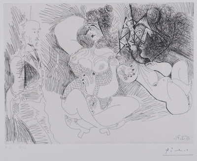 Pablo PICASSO : Les 156, Degas et deux filles, Gravure originale signée