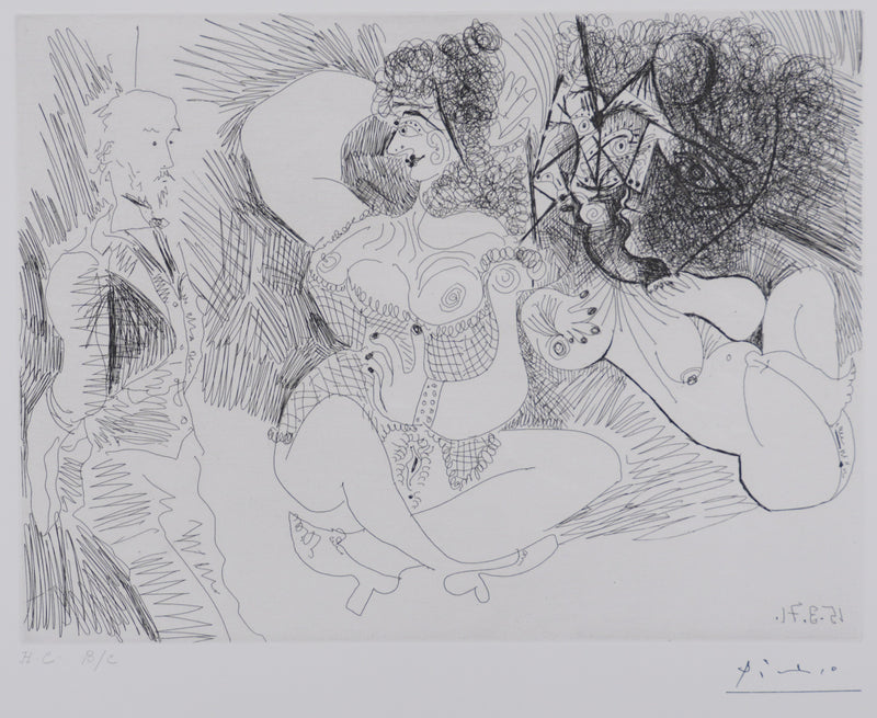 Pablo PICASSO : Les 156, Degas et deux filles, Gravure originale signée