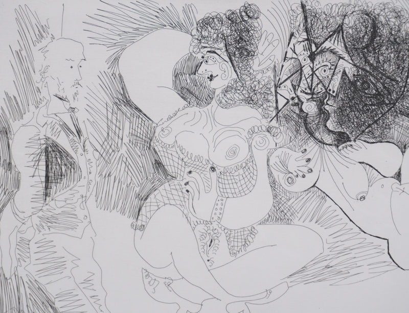 Pablo PICASSO : Les 156, Degas et deux filles, Gravure originale signée