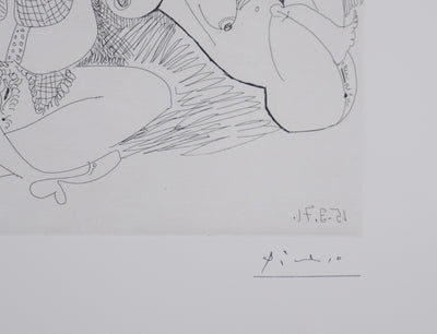 Pablo PICASSO : Les 156, Degas et deux filles, Gravure originale signée