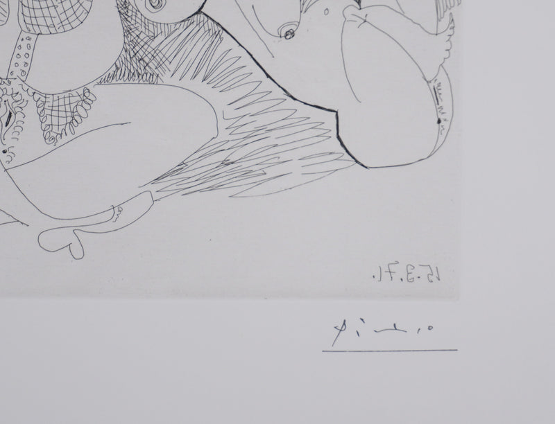 Pablo PICASSO : Les 156, Degas et deux filles, Gravure originale signée