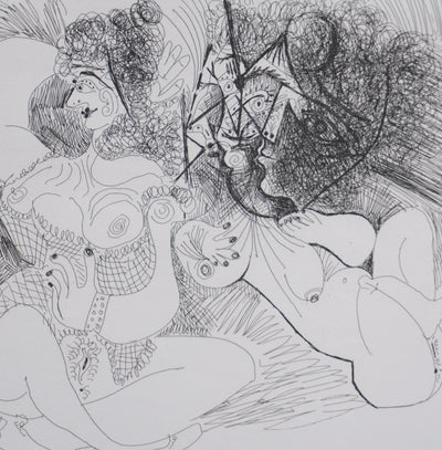 Pablo PICASSO : Les 156, Degas et deux filles, Gravure originale signée