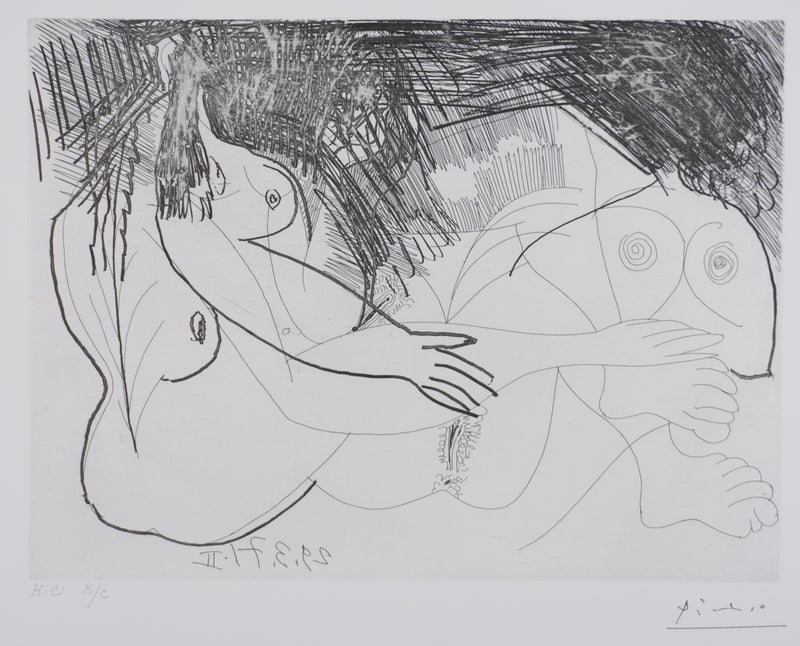 Pablo PICASSO : Les 156, Deux filles au repos, Gravure originale signée