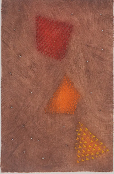 Arthur Luiz PIZA : Composition aux triangles rouges et jaunes, Gravure originale signée