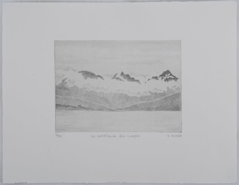 Camille COMBE : La sarabande des nuages, Gravure originale signée