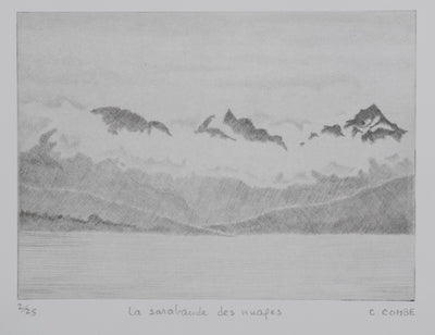 Camille COMBE : La sarabande des nuages, Gravure originale signée