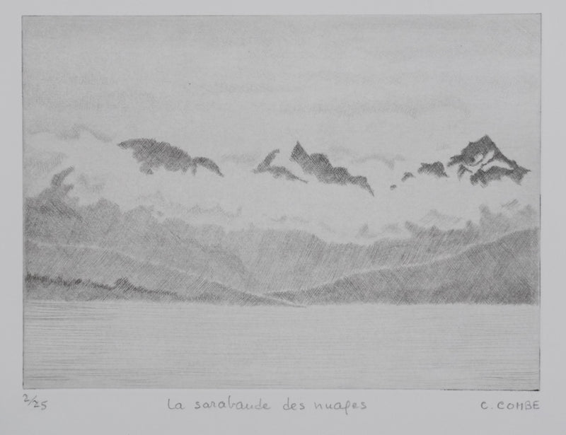 Camille COMBE : La sarabande des nuages, Gravure originale signée