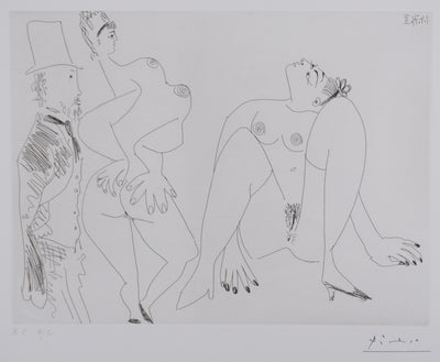 Pablo PICASSO : Les 156, Degas, les mains dans le dos, et deux filles, Gravure originale signée