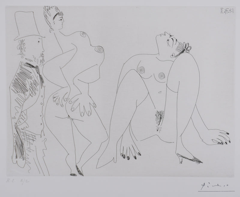 Pablo PICASSO : Les 156, Degas, les mains dans le dos, et deux filles, Gravure originale signée