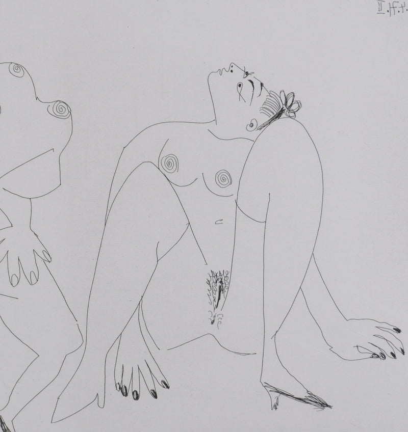 Pablo PICASSO : Les 156, Degas, les mains dans le dos, et deux filles, Gravure originale signée