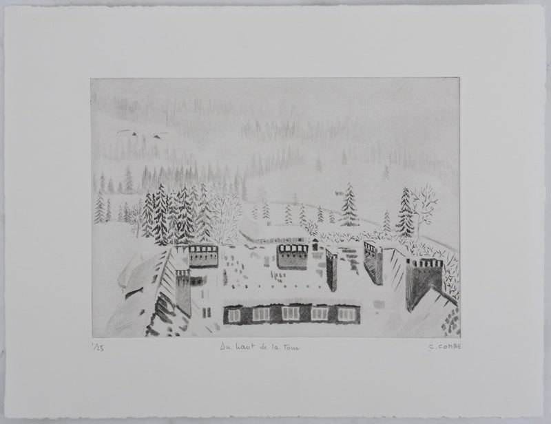 Camille COMBE : Du haut de la tour, Gravure originale signée