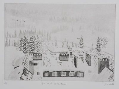 Camille COMBE : Du haut de la tour, Gravure originale signée