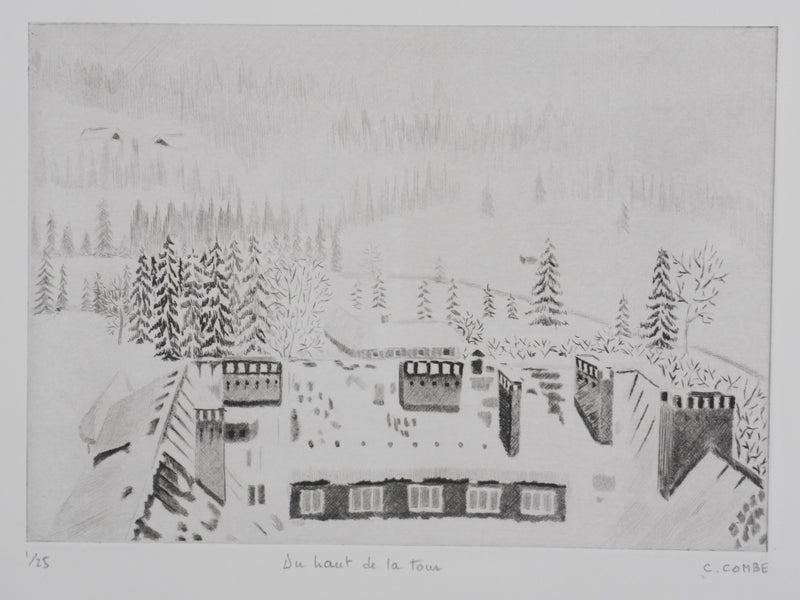 Camille COMBE : Du haut de la tour, Gravure originale signée