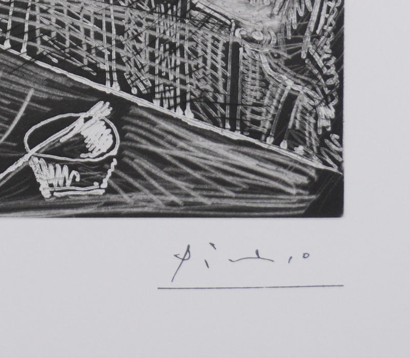 Pablo PICASSO : Les 156, Peintre au sabot et au chausson, avec sa toile, Gravure originale signée