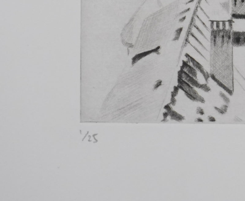 Camille COMBE : Du haut de la tour, Gravure originale signée