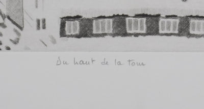 Camille COMBE : Du haut de la tour, Gravure originale signée