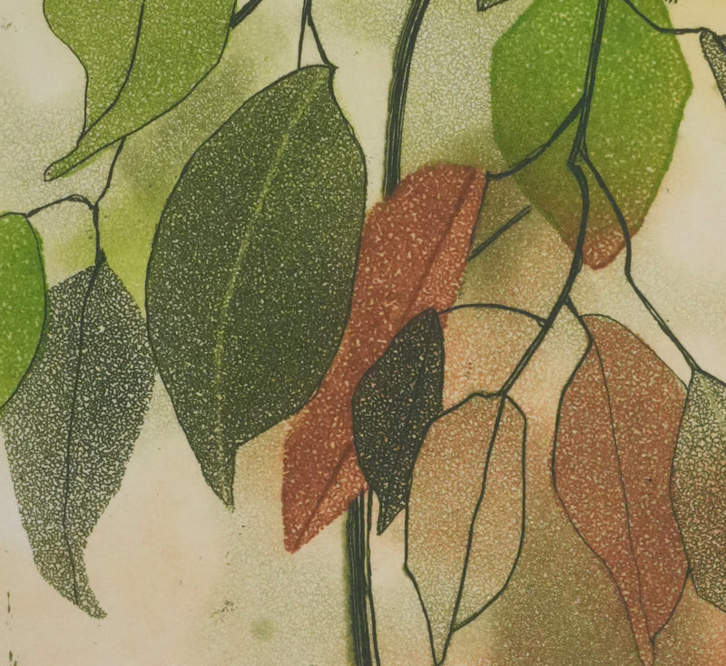 Anne WALKER : Végétation et soleil couchant, Gravure originale signée