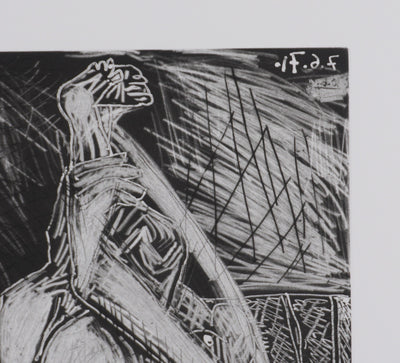 Pablo PICASSO : Les 156, Peintre au sabot et au chausson, avec sa toile, Gravure originale signée