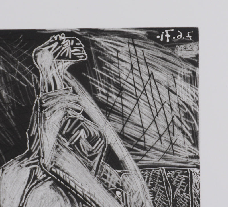 Pablo PICASSO : Les 156, Peintre au sabot et au chausson, avec sa toile, Gravure originale signée