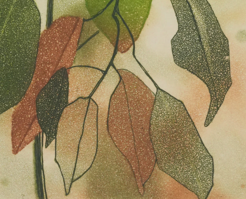 Anne WALKER : Végétation et soleil couchant, Gravure originale signée