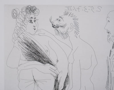 Pablo PICASSO : Les 156, Scène de séduction entre un homme dégénéré et une prostituée…, Gravure originale signée