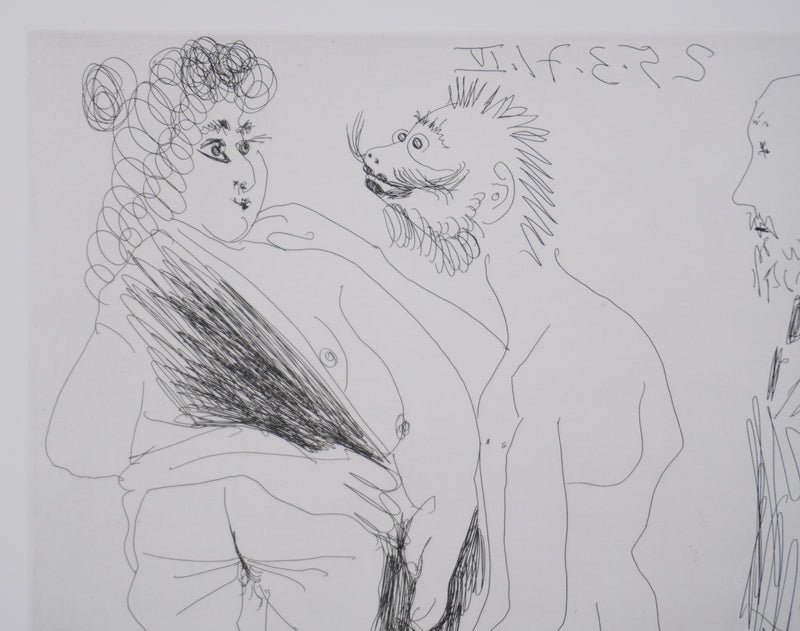 Pablo PICASSO : Les 156, Scène de séduction entre un homme dégénéré et une prostituée…, Gravure originale signée