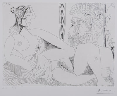 Pablo PICASSO : Les 156, Femme aux fleurs et portrait de barbu..., Gravure originale signée