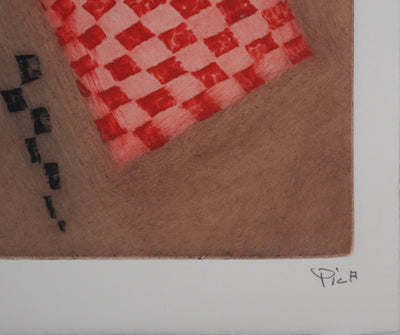 Arthur Luiz PIZA : Le cerf volant rouge et rose, Gravure originale signée