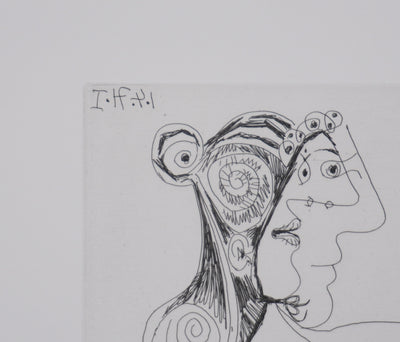 Pablo PICASSO : Les 156, Femme aux fleurs et portrait de barbu..., Gravure originale signée