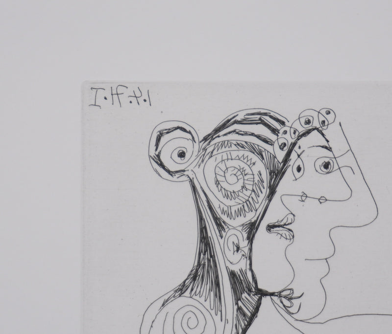 Pablo PICASSO : Les 156, Femme aux fleurs et portrait de barbu..., Gravure originale signée