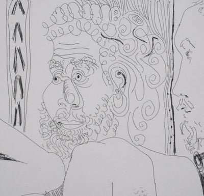 Pablo PICASSO : Les 156, Femme aux fleurs et portrait de barbu..., Gravure originale signée