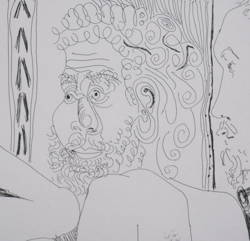 Pablo PICASSO : Les 156, Femme aux fleurs et portrait de barbu..., Gravure originale signée