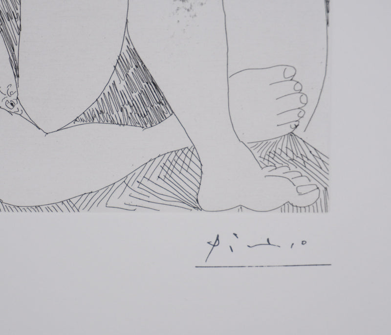 Pablo PICASSO : Les 156, Femme aux fleurs et portrait de barbu..., Gravure originale signée