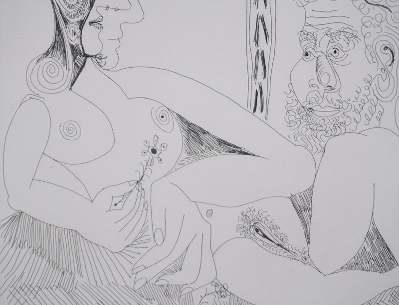 Pablo PICASSO : Les 156, Femme aux fleurs et portrait de barbu..., Gravure originale signée