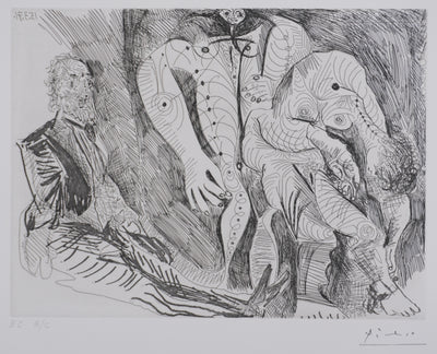 Pablo PICASSO : Les 156, Femmes à leur toilette, avec Degas rêvant, Gravure originale signée