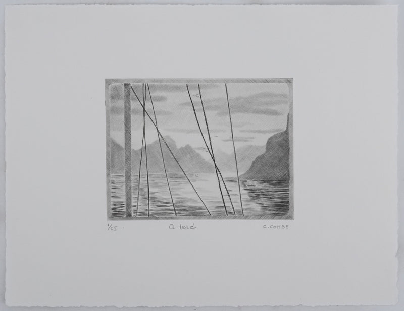 Camille COMBE : A bord, Gravure originale signée