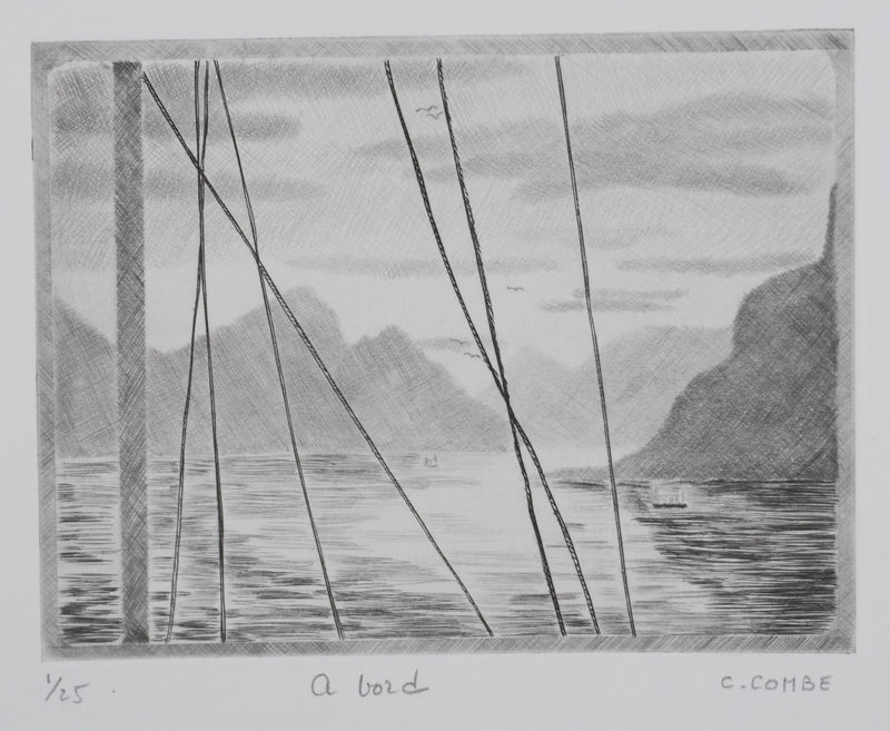 Camille COMBE : A bord, Gravure originale signée