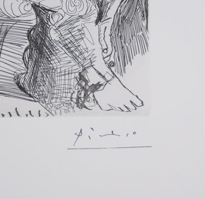 Pablo PICASSO : Les 156, Femmes à leur toilette, avec Degas rêvant, Gravure originale signée