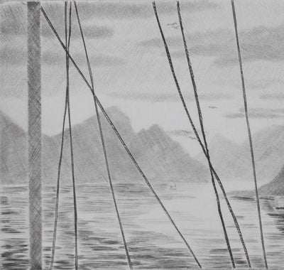 Camille COMBE : A bord, Gravure originale signée