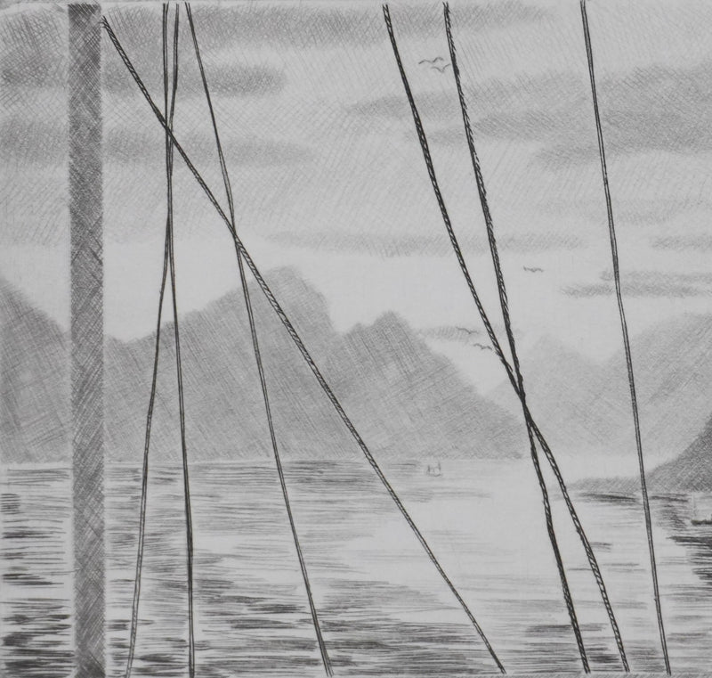 Camille COMBE : A bord, Gravure originale signée