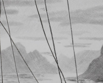 Camille COMBE : A bord, Gravure originale signée