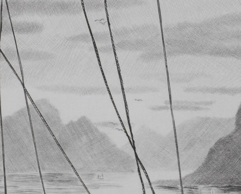 Camille COMBE : A bord, Gravure originale signée